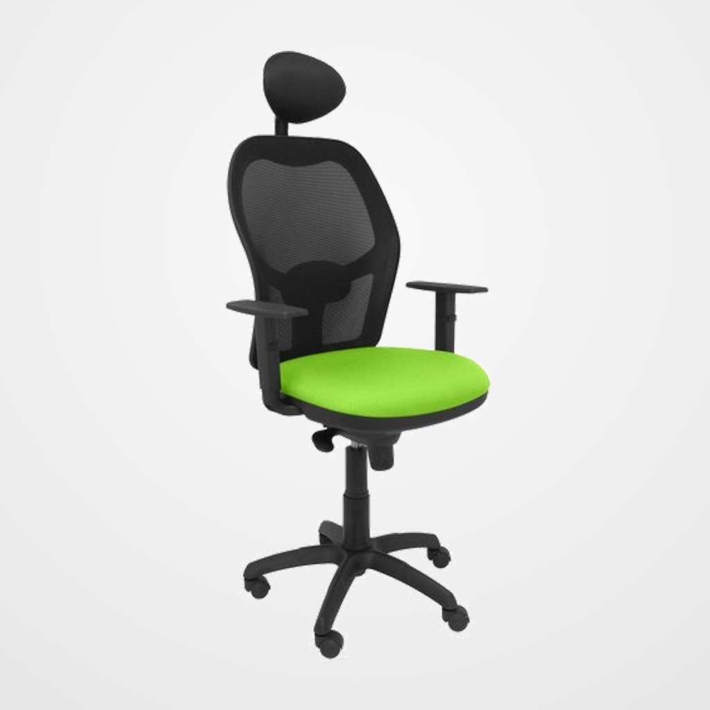 SILLA PIQUERAS Y CRESPO JORQUERA BRAZOS REGULABLES CABECERO FIJO MECANISMO SINCRO CON REGULADOR DE TENSION RESPALDO DE MALLA NEGRA Y ASIENTO TAPIZADO BALI VERDE