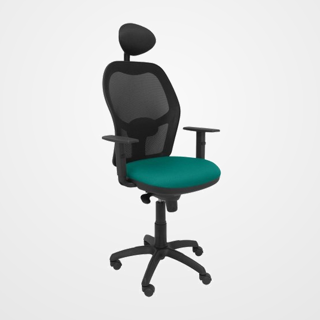 SILLA PIQUERAS Y CRESPO JORQUERA BRAZOS REGULABLES CABECERO FIJO MECANISMO SINCRO CON REGULADOR DE TENSION RESPALDO DE MALLA NEGRA Y ASIENTO TAPIZADO BALI VERDE TURQUESA