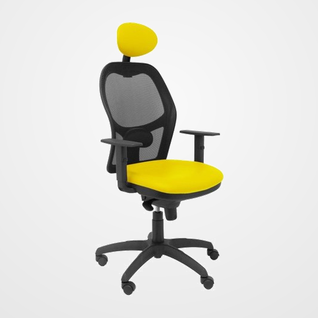 SILLA PIQUERAS Y CRESPO JORQUERA BRAZOS REGULABLES CABECERO FIJO MECANISMO SINCRO CON REGULADOR DE TENSION RESPALDO DE MALLA NEGRA Y ASIENTO TAPIZADO SIMILPIEL AMARILLO