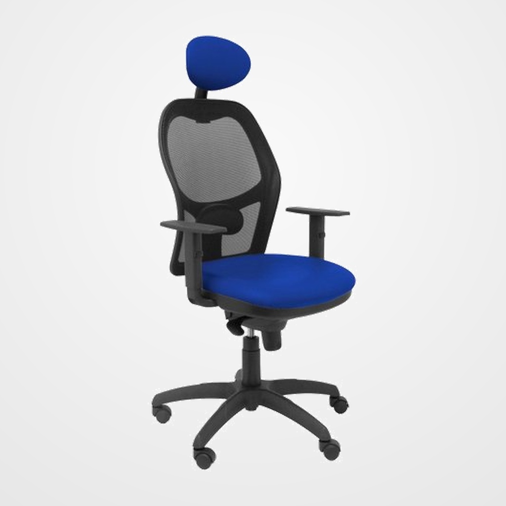 SILLA PIQUERAS Y CRESPO JORQUERA BRAZOS REGULABLES CABECERO FIJO MECANISMO SINCRO CON REGULADOR DE TENSION RESPALDO DE MALLA NEGRA Y ASIENTO TAPIZADO SIMILPIEL AZUL