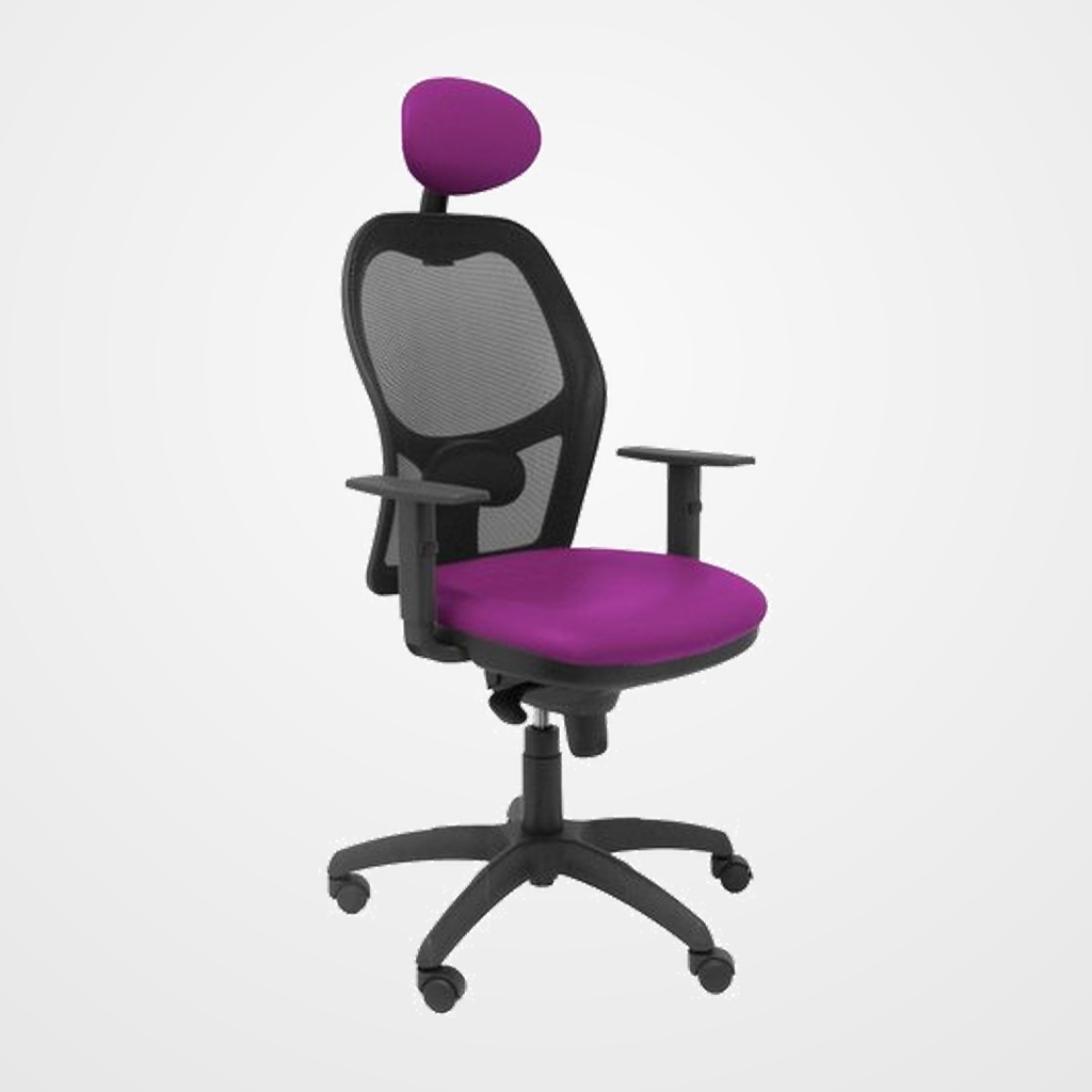SILLA PIQUERAS Y CRESPO JORQUERA BRAZOS REGULABLES CABECERO FIJO MECANISMO SINCRO CON REGULADOR DE TENSION RESPALDO DE MALLA NEGRA Y ASIENTO TAPIZADO SIMILPIEL MORADO