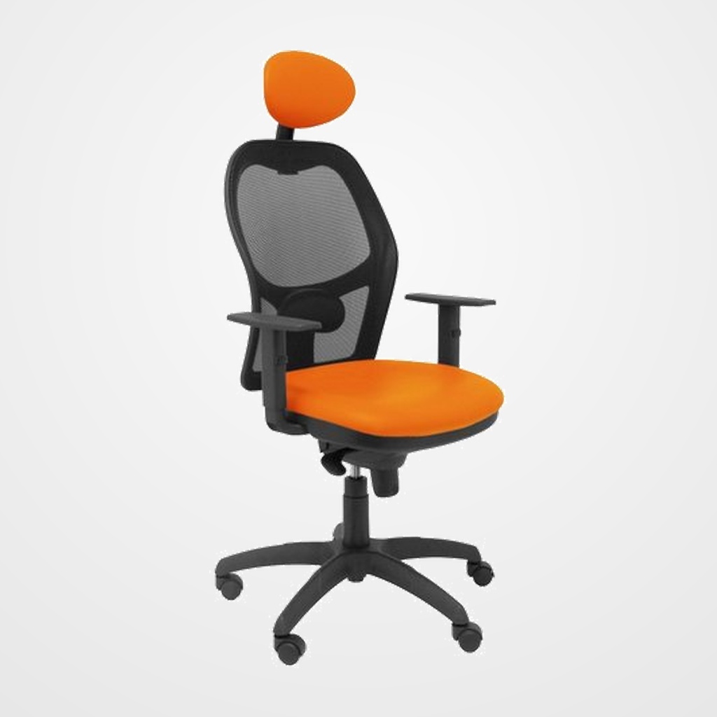 SILLA PIQUERAS Y CRESPO JORQUERA BRAZOS REGULABLES CABECERO FIJO MECANISMO SINCRO CON REGULADOR DE TENSION RESPALDO DE MALLA NEGRA Y ASIENTO TAPIZADO SIMILPIEL NARANJA