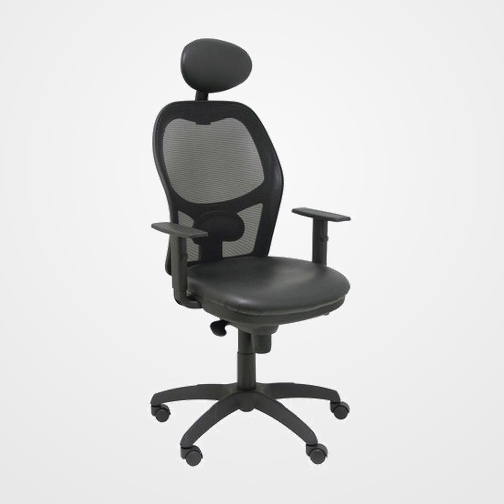 SILLA PIQUERAS Y CRESPO JORQUERA BRAZOS REGULABLES CABECERO FIJO MECANISMO SINCRO CON REGULADOR DE TENSION RESPALDO DE MALLA NEGRA Y ASIENTO TAPIZADO SIMILPIEL NEGRO