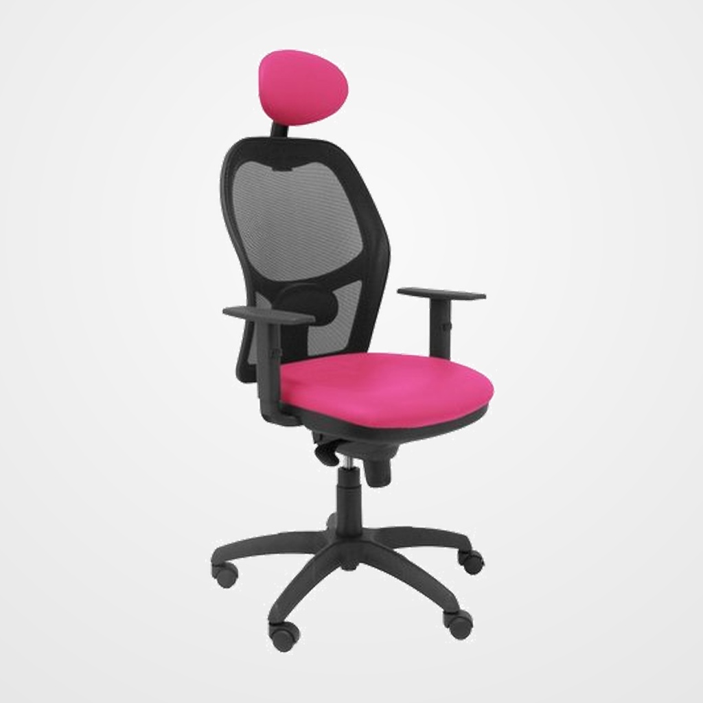 SILLA PIQUERAS Y CRESPO JORQUERA BRAZOS REGULABLES CABECERO FIJO MECANISMO SINCRO CON REGULADOR DE TENSION RESPALDO DE MALLA NEGRA Y ASIENTO TAPIZADO SIMILPIEL ROSA