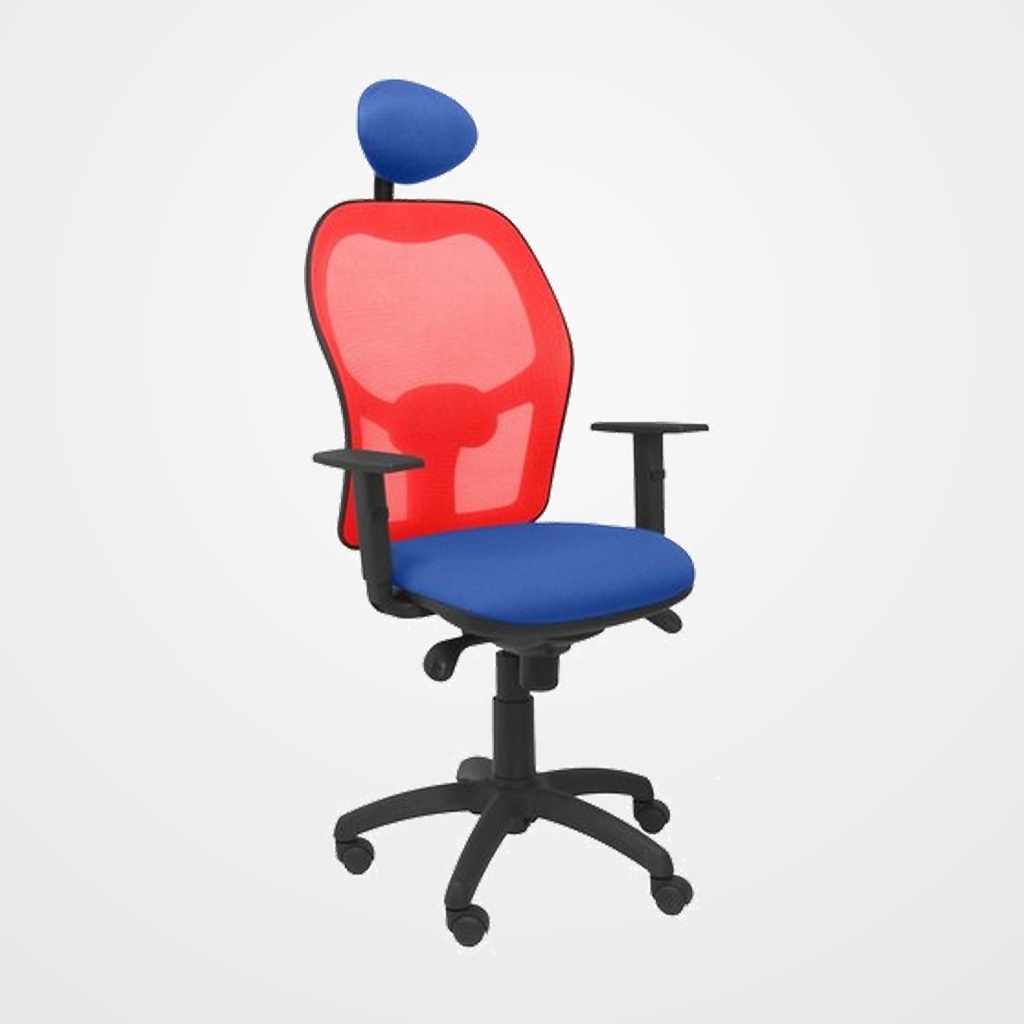 SILLA PIQUERAS Y CRESPO JORQUERA BRAZOS REGULABLES CABECERO FIJO MECANISMO SINCRO CON REGULADOR DE TENSION RESPALDO DE MALLA ROJA Y ASIENTO TAPIZADO BALI AZUL