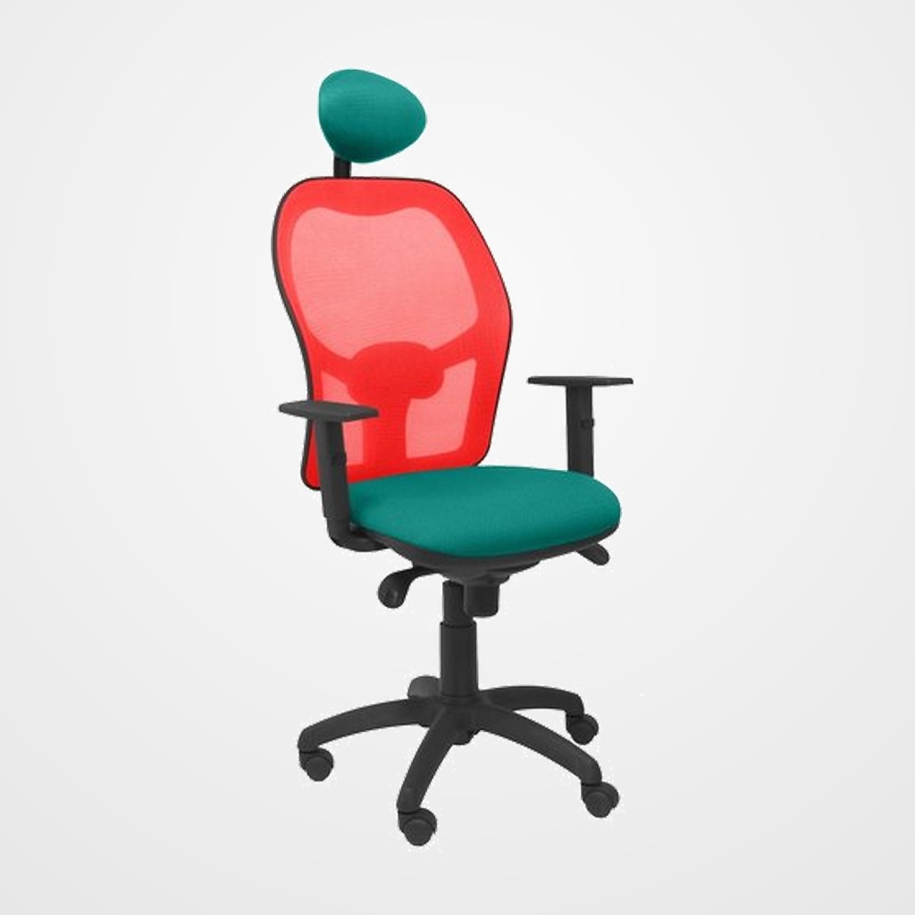 SILLA PIQUERAS Y CRESPO JORQUERA BRAZOS REGULABLES CABECERO FIJO MECANISMO SINCRO CON REGULADOR DE TENSION RESPALDO DE MALLA ROJA Y ASIENTO TAPIZADO BALI VERDE TURQUESA