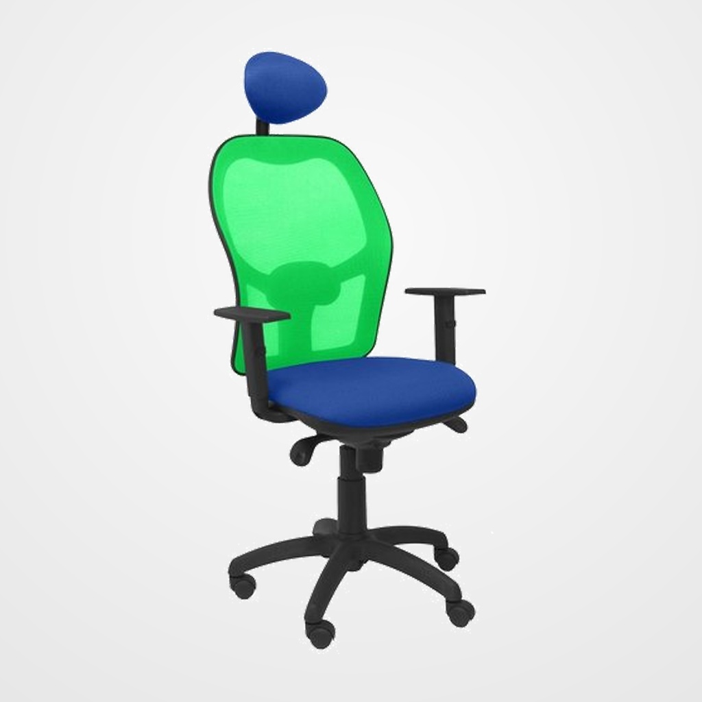 SILLA PIQUERAS Y CRESPO JORQUERA BRAZOS REGULABLES CABECERO FIJO MECANISMO SINCRO CON REGULADOR DE TENSION RESPALDO DE MALLA VERDE Y ASIENTO TAPIZADO BALI AZUL