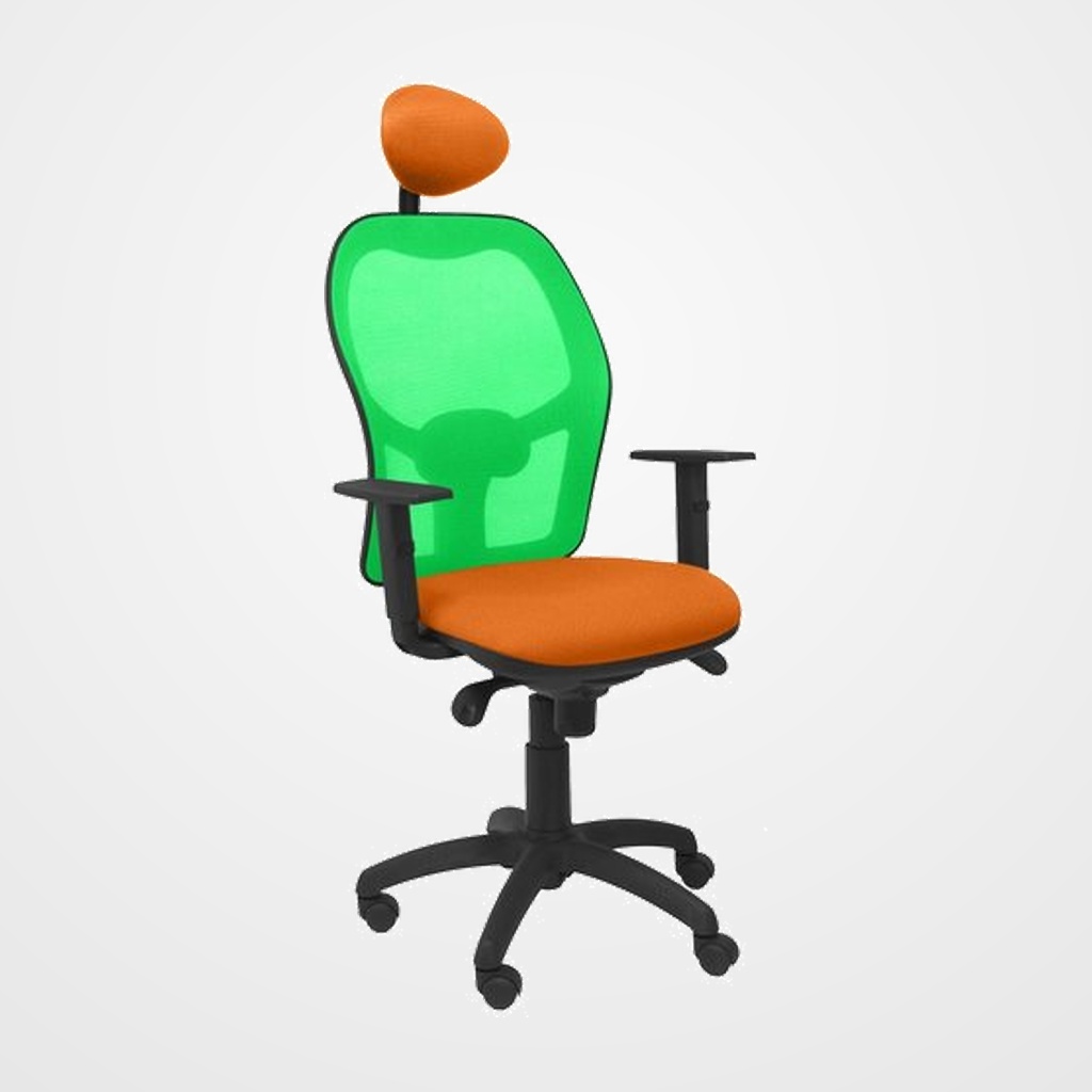 SILLA PIQUERAS Y CRESPO JORQUERA BRAZOS REGULABLES CABECERO FIJO MECANISMO SINCRO CON REGULADOR DE TENSION RESPALDO DE MALLA VERDE Y ASIENTO TAPIZADO BALI NARANJA