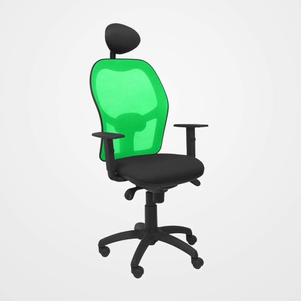 SILLA PIQUERAS Y CRESPO JORQUERA BRAZOS REGULABLES CABECERO FIJO MECANISMO SINCRO CON REGULADOR DE TENSION RESPALDO DE MALLA VERDE Y ASIENTO TAPIZADO BALI NEGRO