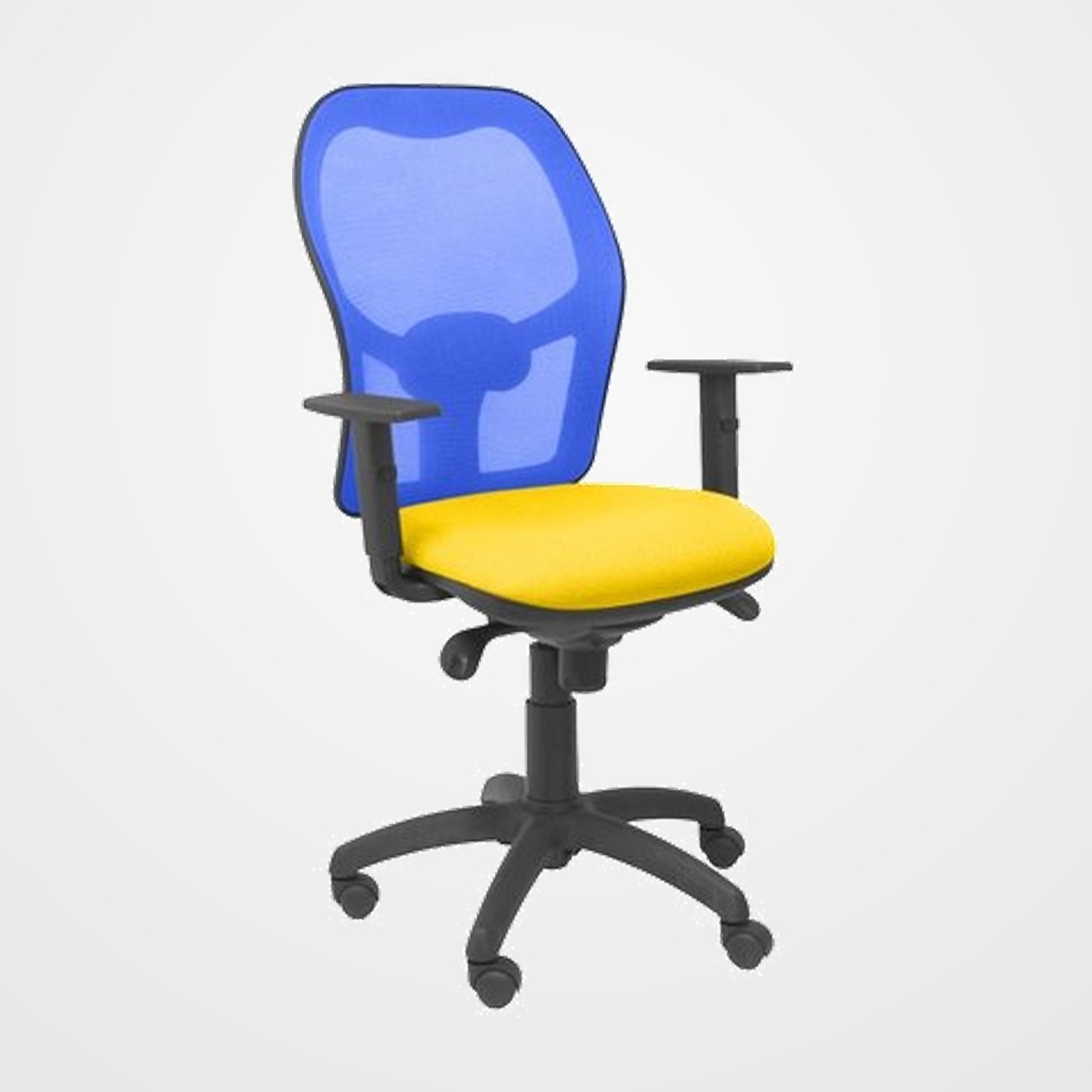 SILLA PIQUERAS Y CRESPO JORQUERA BRAZOS REGULABLES MECANISMO SINCRO CON REGULADOR DE TENSION RESPALDO DE MALLA AZUL Y ASIENTO TAPIZADO BALI AMARILLO