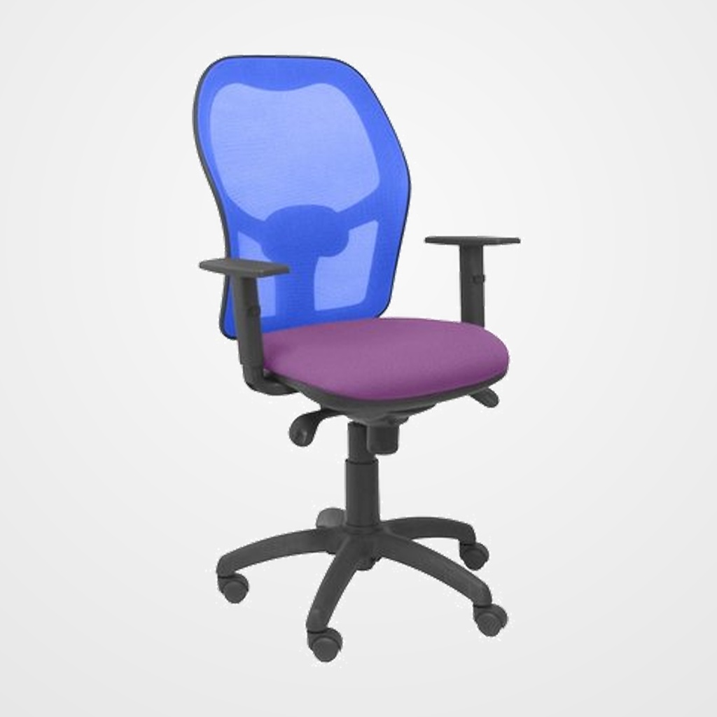 SILLA PIQUERAS Y CRESPO JORQUERA BRAZOS REGULABLES MECANISMO SINCRO CON REGULADOR DE TENSION RESPALDO DE MALLA AZUL Y ASIENTO TAPIZADO BALI LILA