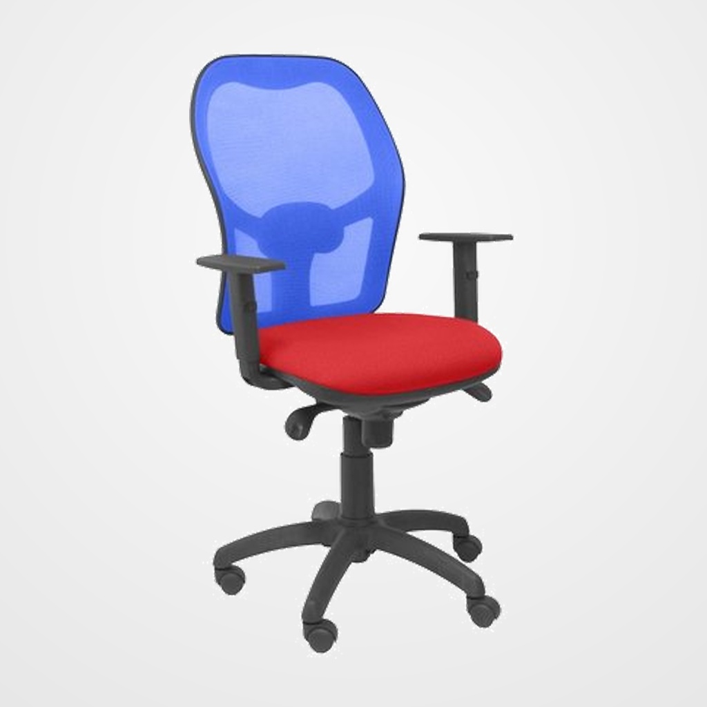 SILLA PIQUERAS Y CRESPO JORQUERA BRAZOS REGULABLES MECANISMO SINCRO CON REGULADOR DE TENSION RESPALDO DE MALLA AZUL Y ASIENTO TAPIZADO BALI ROJO