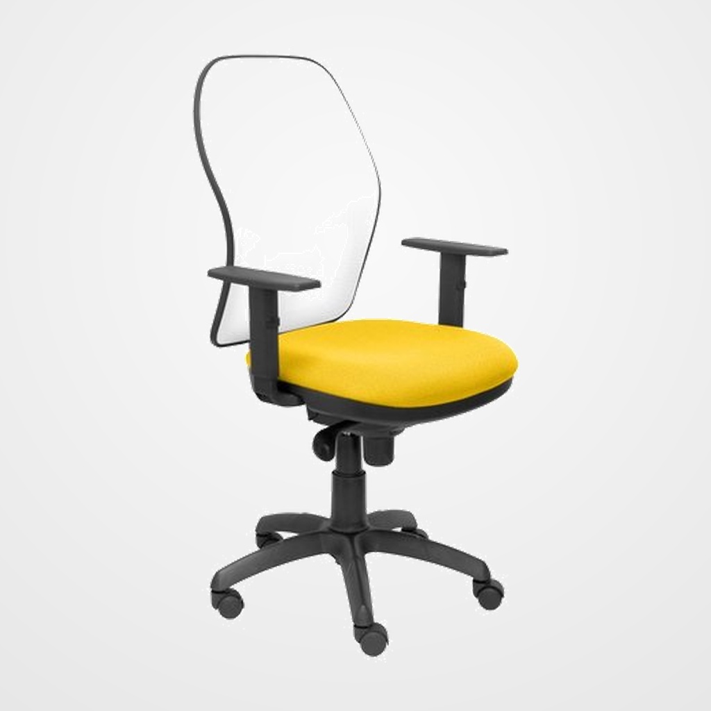 SILLA PIQUERAS Y CRESPO JORQUERA BRAZOS REGULABLES MECANISMO SINCRO CON REGULADOR DE TENSION RESPALDO DE MALLA BLANCA Y ASIENTO TAPIZADO BALI AMARILLO