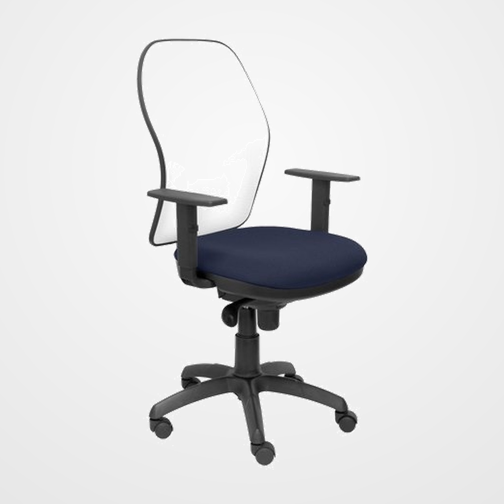 SILLA PIQUERAS Y CRESPO JORQUERA BRAZOS REGULABLES MECANISMO SINCRO CON REGULADOR DE TENSION RESPALDO DE MALLA BLANCA Y ASIENTO TAPIZADO BALI AZUL MARINO