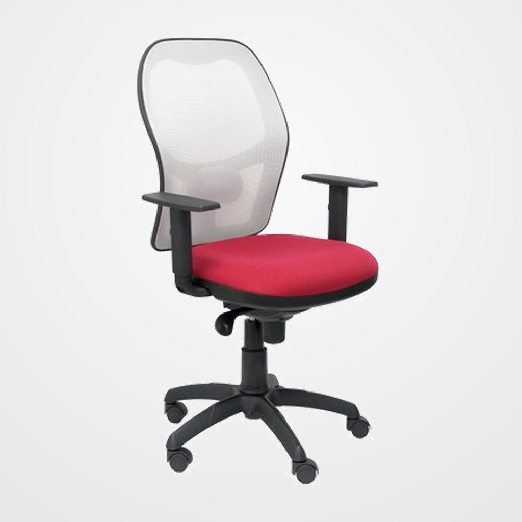 SILLA PIQUERAS Y CRESPO JORQUERA BRAZOS REGULABLES MECANISMO SINCRO CON REGULADOR DE TENSION RESPALDO DE MALLA BLANCA Y ASIENTO TAPIZADO BALI GRANATE