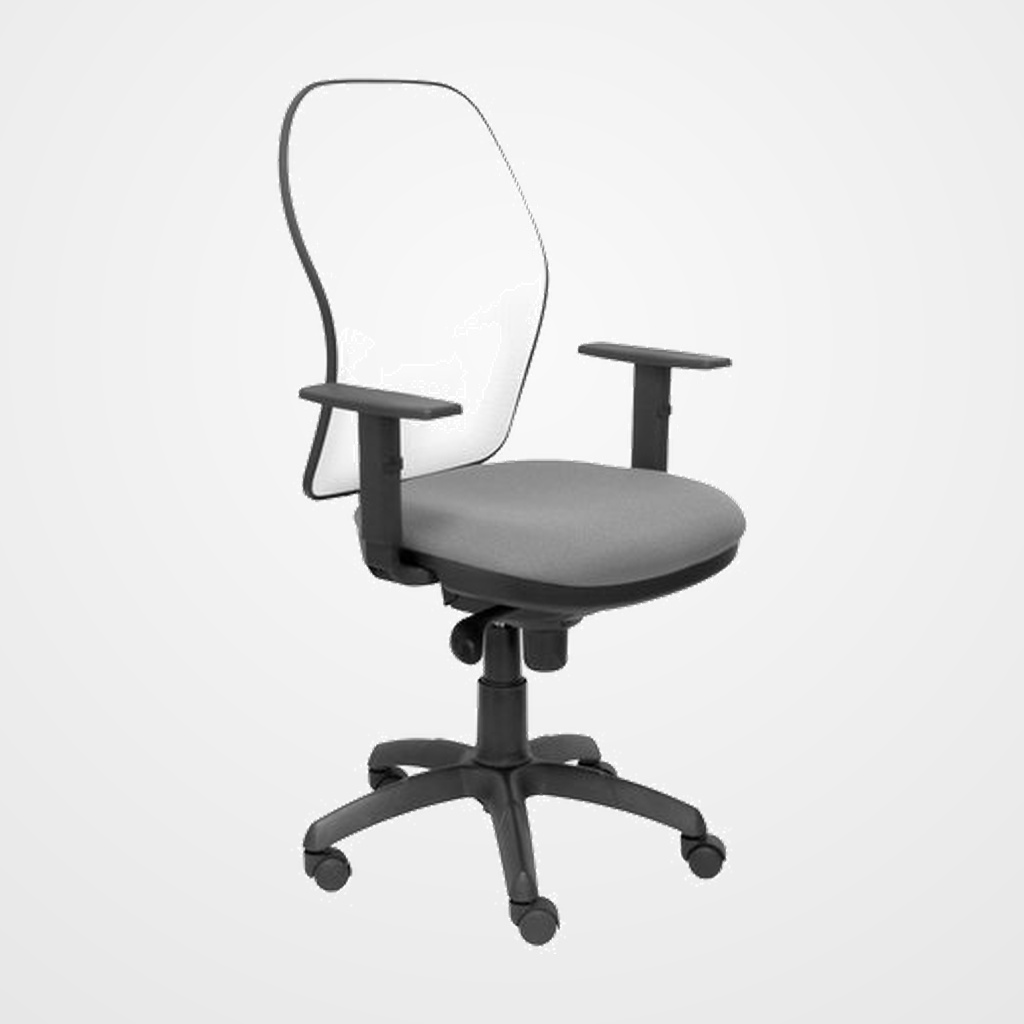 SILLA PIQUERAS Y CRESPO JORQUERA BRAZOS REGULABLES MECANISMO SINCRO CON REGULADOR DE TENSION RESPALDO DE MALLA BLANCA Y ASIENTO TAPIZADO BALI GRIS CLARO