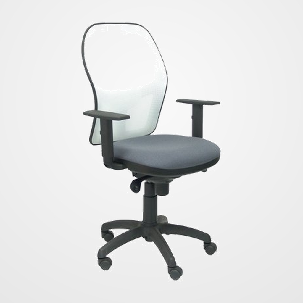 SILLA PIQUERAS Y CRESPO JORQUERA BRAZOS REGULABLES MECANISMO SINCRO CON REGULADOR DE TENSION RESPALDO DE MALLA BLANCA Y ASIENTO TAPIZADO BALI GRIS OSCURO