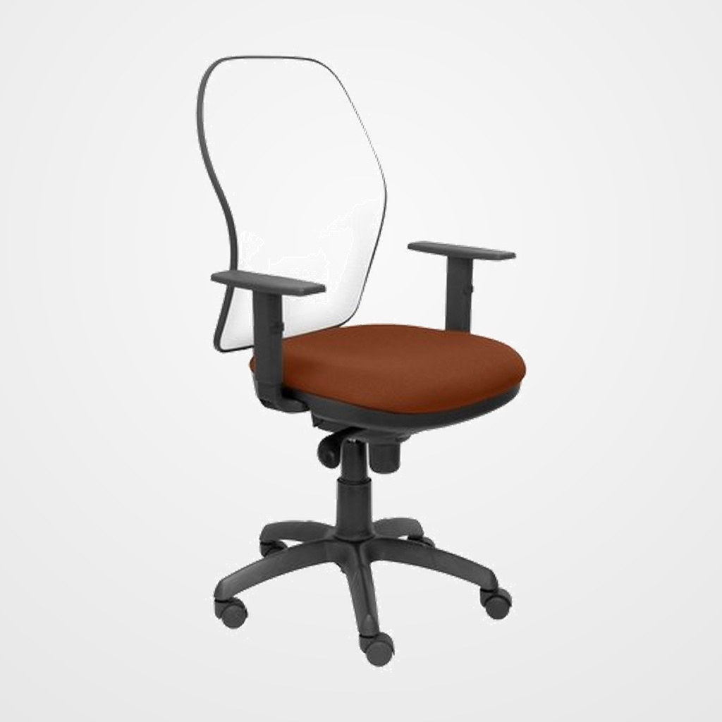 SILLA PIQUERAS Y CRESPO JORQUERA BRAZOS REGULABLES MECANISMO SINCRO CON REGULADOR DE TENSION RESPALDO DE MALLA BLANCA Y ASIENTO TAPIZADO BALI MARRON