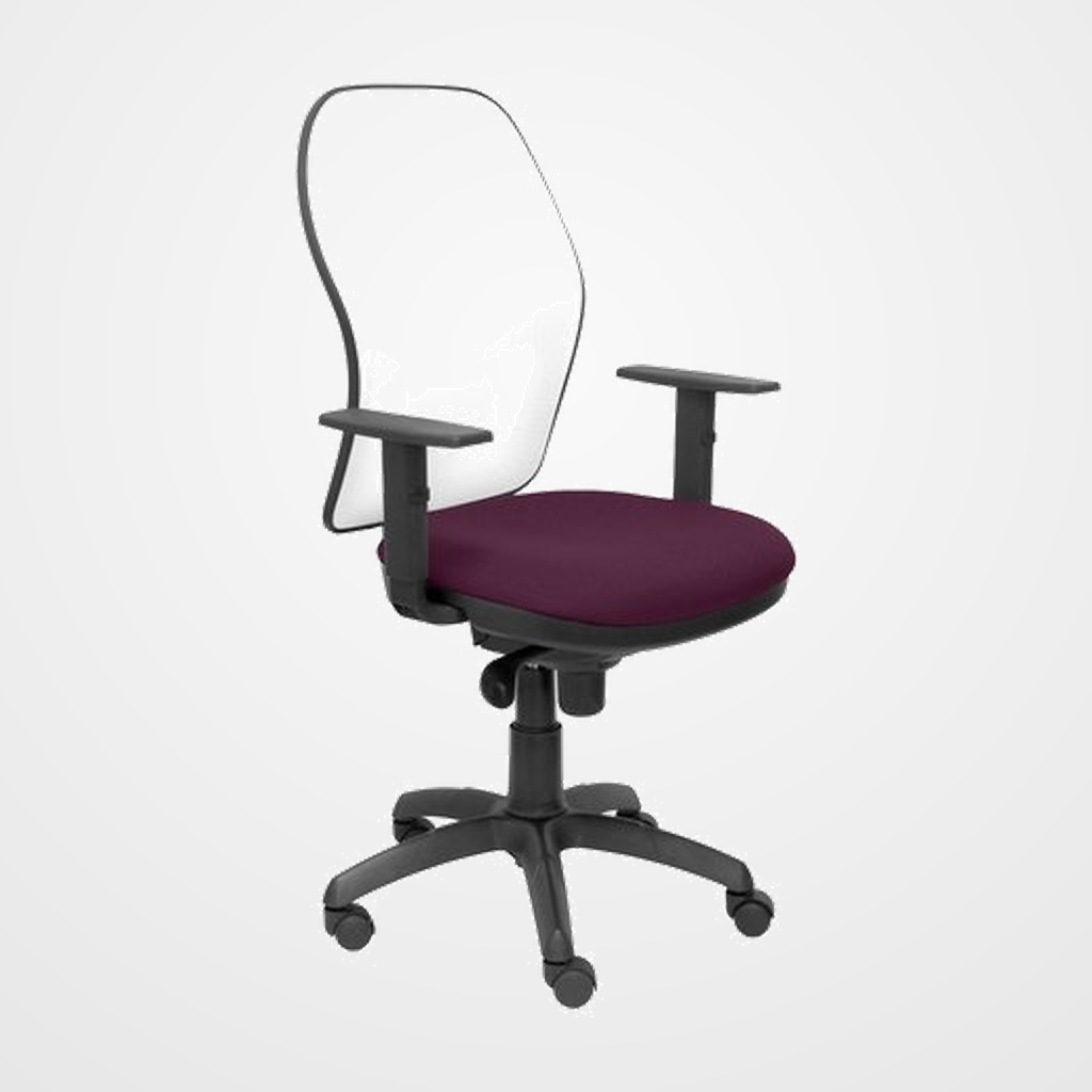 SILLA PIQUERAS Y CRESPO JORQUERA BRAZOS REGULABLES MECANISMO SINCRO CON REGULADOR DE TENSION RESPALDO DE MALLA BLANCA Y ASIENTO TAPIZADO BALI MORADO