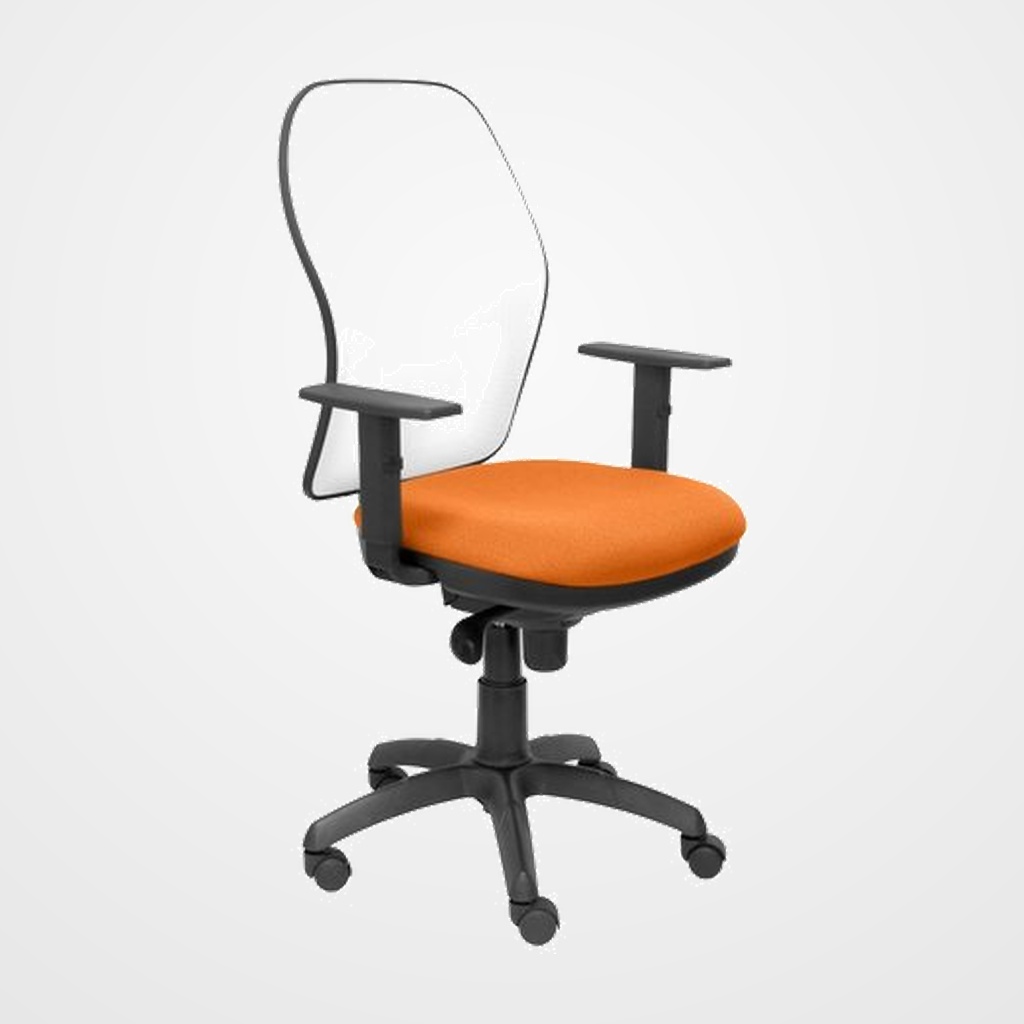 SILLA PIQUERAS Y CRESPO JORQUERA BRAZOS REGULABLES MECANISMO SINCRO CON REGULADOR DE TENSION RESPALDO DE MALLA BLANCA Y ASIENTO TAPIZADO BALI NARANJA