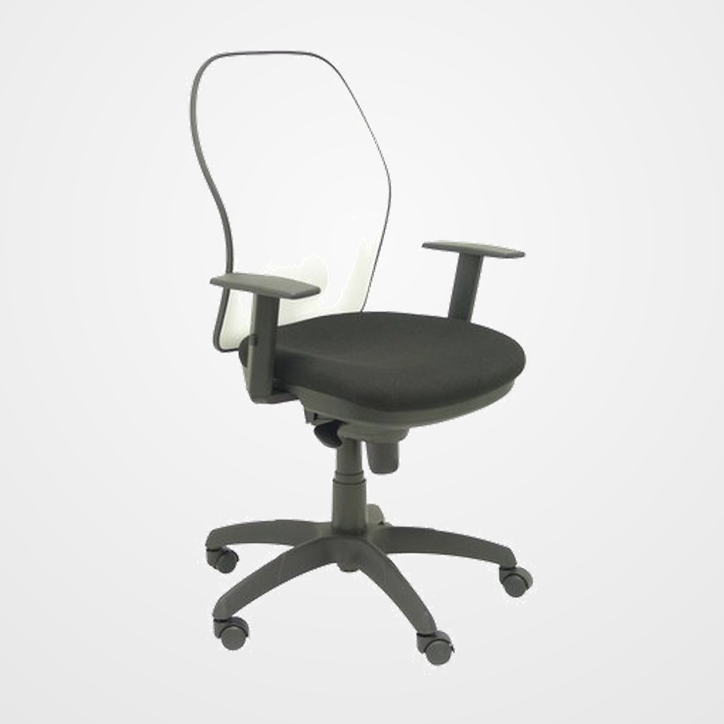 SILLA PIQUERAS Y CRESPO JORQUERA BRAZOS REGULABLES MECANISMO SINCRO CON REGULADOR DE TENSION RESPALDO DE MALLA BLANCA Y ASIENTO TAPIZADO BALI NEGRO