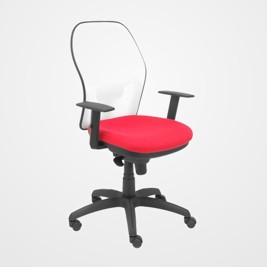 SILLA PIQUERAS Y CRESPO JORQUERA BRAZOS REGULABLES MECANISMO SINCRO CON REGULADOR DE TENSION RESPALDO DE MALLA BLANCA Y ASIENTO TAPIZADO BALI ROJO