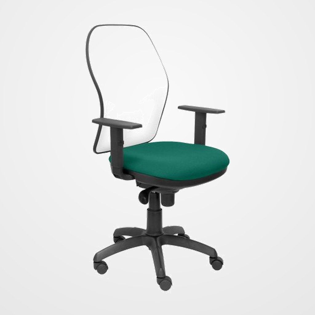 SILLA PIQUERAS Y CRESPO JORQUERA BRAZOS REGULABLES MECANISMO SINCRO CON REGULADOR DE TENSION RESPALDO DE MALLA BLANCA Y ASIENTO TAPIZADO BALI VERDE