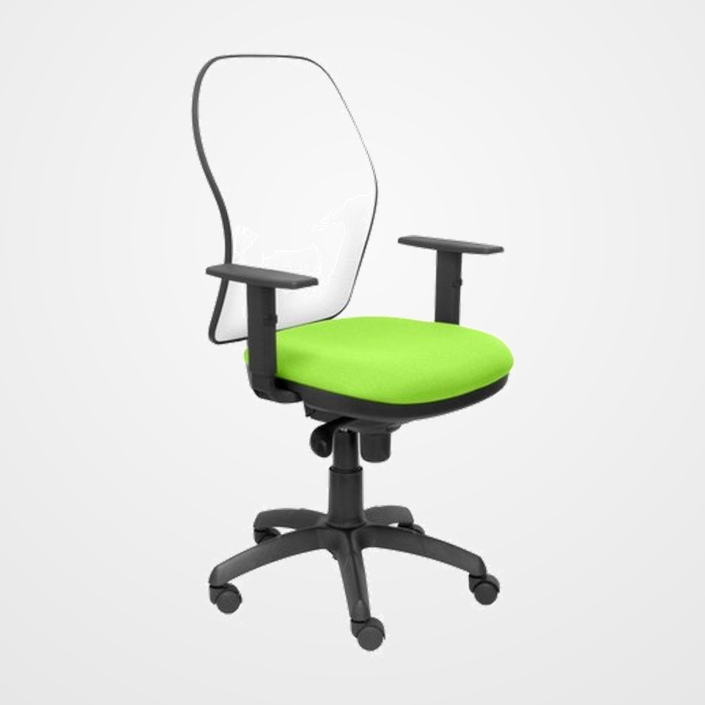 SILLA PIQUERAS Y CRESPO JORQUERA BRAZOS REGULABLES MECANISMO SINCRO CON REGULADOR DE TENSION RESPALDO DE MALLA BLANCA Y ASIENTO TAPIZADO BALI VERDE PISTACHO