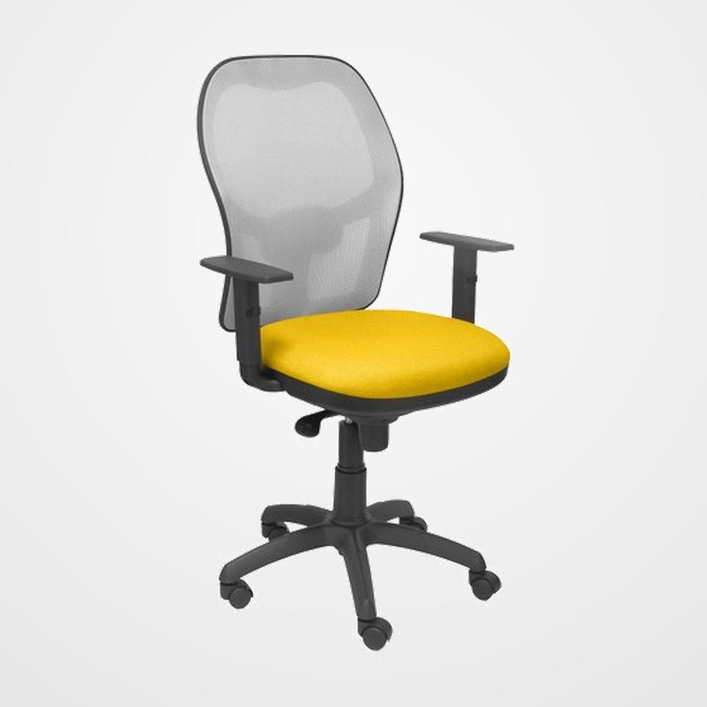 SILLA PIQUERAS Y CRESPO JORQUERA BRAZOS REGULABLES MECANISMO SINCRO CON REGULADOR DE TENSION RESPALDO DE MALLA GRIS Y ASIENTO TAPIZADO BALI AMARILLO