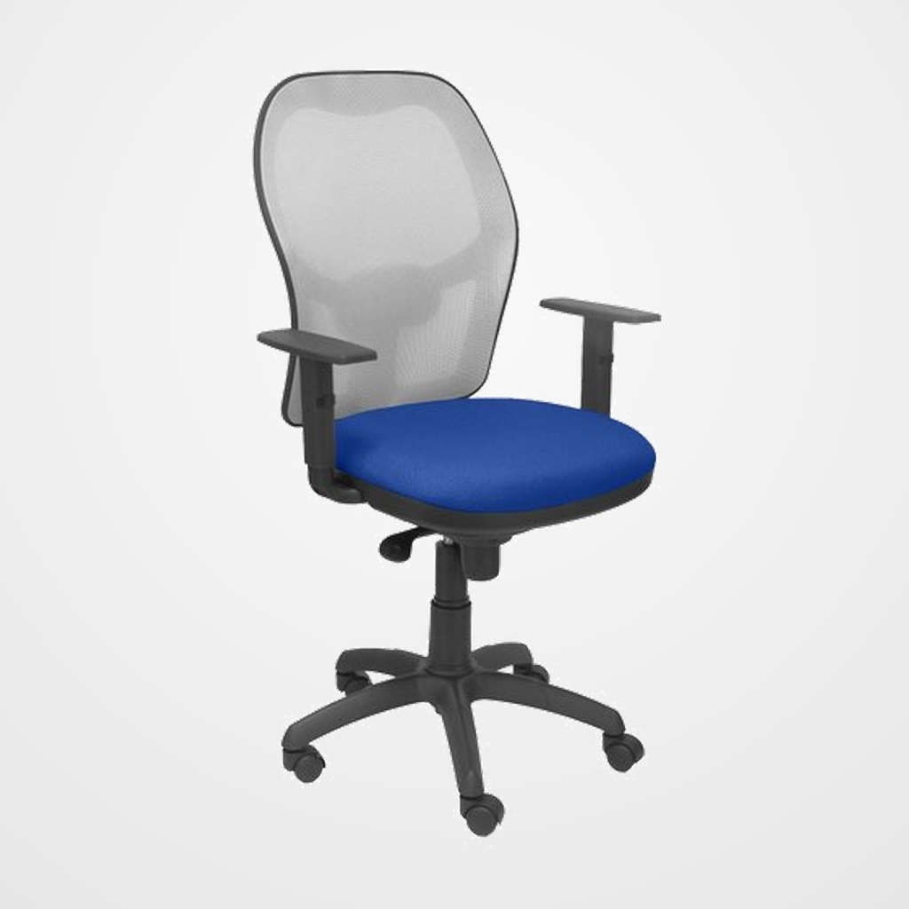 SILLA PIQUERAS Y CRESPO JORQUERA BRAZOS REGULABLES MECANISMO SINCRO CON REGULADOR DE TENSION RESPALDO DE MALLA GRIS Y ASIENTO TAPIZADO BALI AZUL