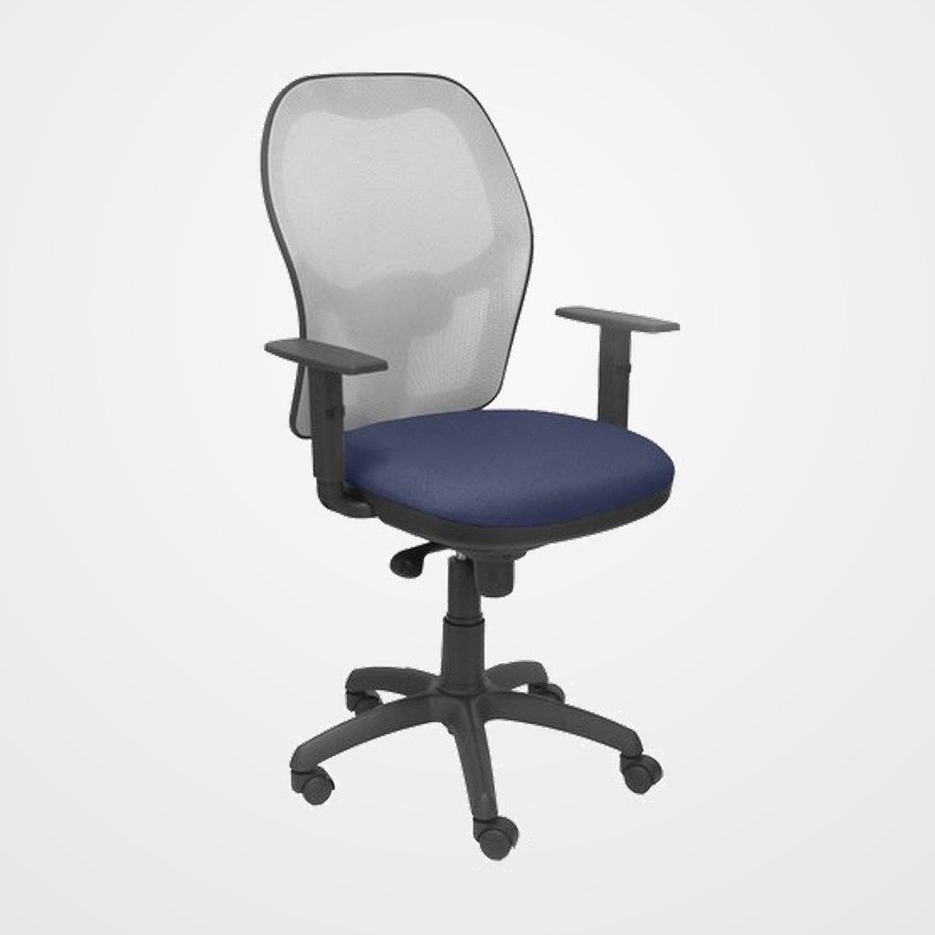 SILLA PIQUERAS Y CRESPO JORQUERA BRAZOS REGULABLES MECANISMO SINCRO CON REGULADOR DE TENSION RESPALDO DE MALLA GRIS Y ASIENTO TAPIZADO BALI AZUL MARINO
