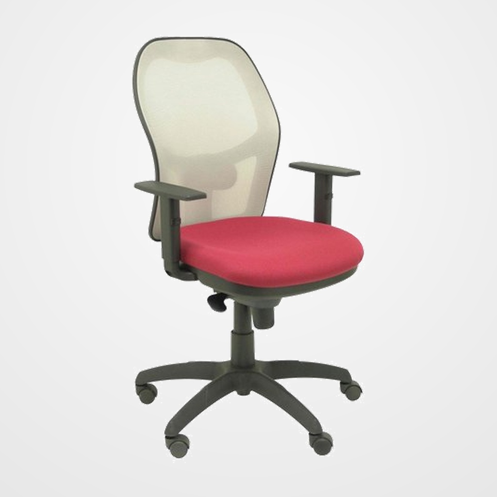 SILLA PIQUERAS Y CRESPO JORQUERA BRAZOS REGULABLES MECANISMO SINCRO CON REGULADOR DE TENSION RESPALDO DE MALLA GRIS Y ASIENTO TAPIZADO BALI GRANATE