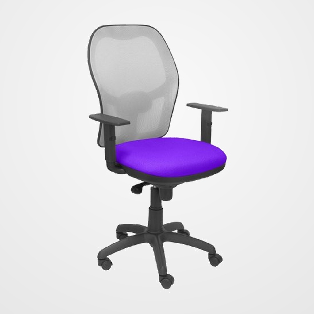 SILLA PIQUERAS Y CRESPO JORQUERA BRAZOS REGULABLES MECANISMO SINCRO CON REGULADOR DE TENSION RESPALDO DE MALLA GRIS Y ASIENTO TAPIZADO BALI LILA