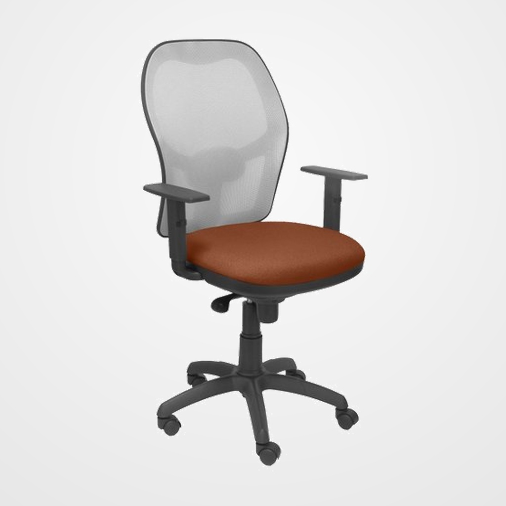 SILLA PIQUERAS Y CRESPO JORQUERA BRAZOS REGULABLES MECANISMO SINCRO CON REGULADOR DE TENSION RESPALDO DE MALLA GRIS Y ASIENTO TAPIZADO BALI MARRON