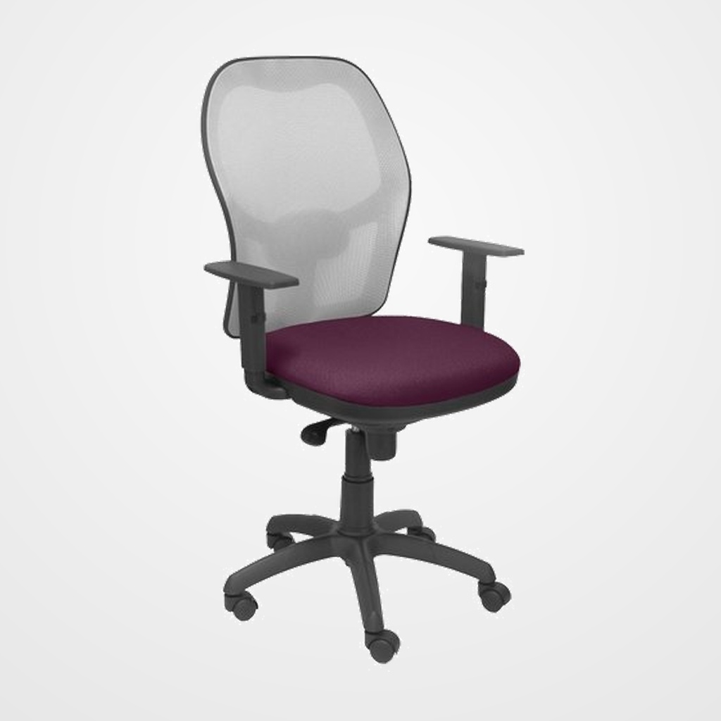 SILLA PIQUERAS Y CRESPO JORQUERA BRAZOS REGULABLES MECANISMO SINCRO CON REGULADOR DE TENSION RESPALDO DE MALLA GRIS Y ASIENTO TAPIZADO BALI MORADO