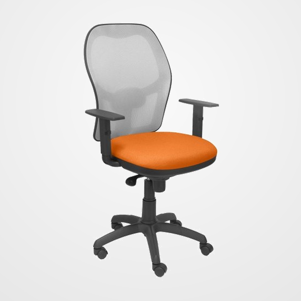 SILLA PIQUERAS Y CRESPO JORQUERA BRAZOS REGULABLES MECANISMO SINCRO CON REGULADOR DE TENSION RESPALDO DE MALLA GRIS Y ASIENTO TAPIZADO BALI NARANJA
