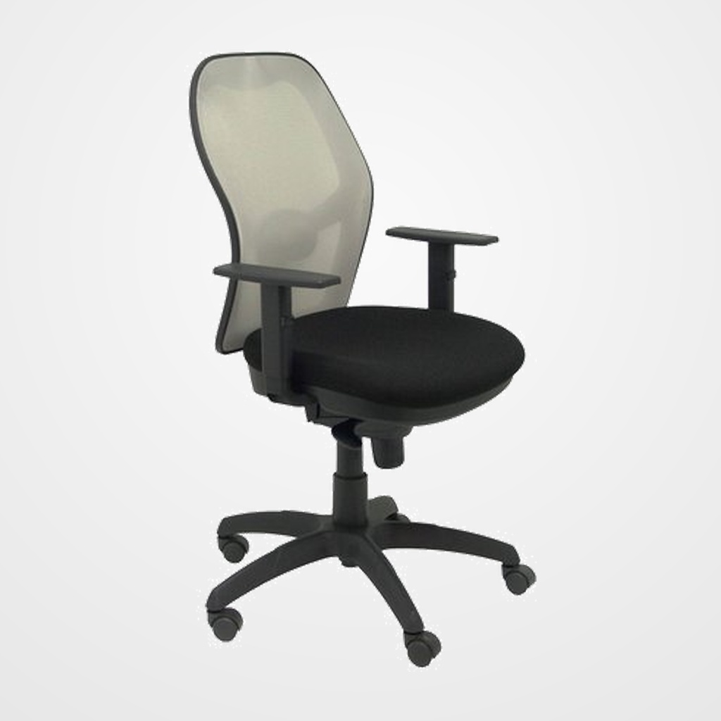 SILLA PIQUERAS Y CRESPO JORQUERA BRAZOS REGULABLES MECANISMO SINCRO CON REGULADOR DE TENSION RESPALDO DE MALLA GRIS Y ASIENTO TAPIZADO BALI NEGRO