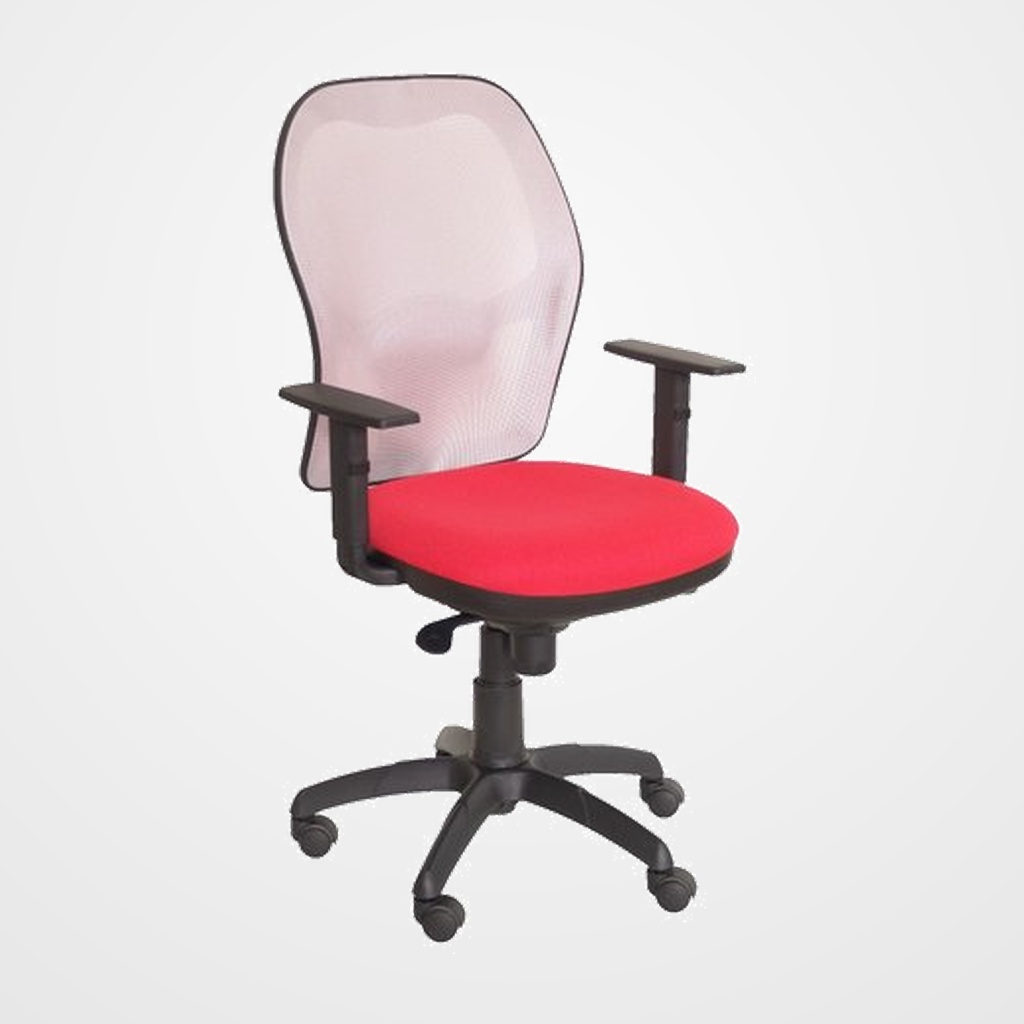 SILLA PIQUERAS Y CRESPO JORQUERA BRAZOS REGULABLES MECANISMO SINCRO CON REGULADOR DE TENSION RESPALDO DE MALLA GRIS Y ASIENTO TAPIZADO BALI ROJO