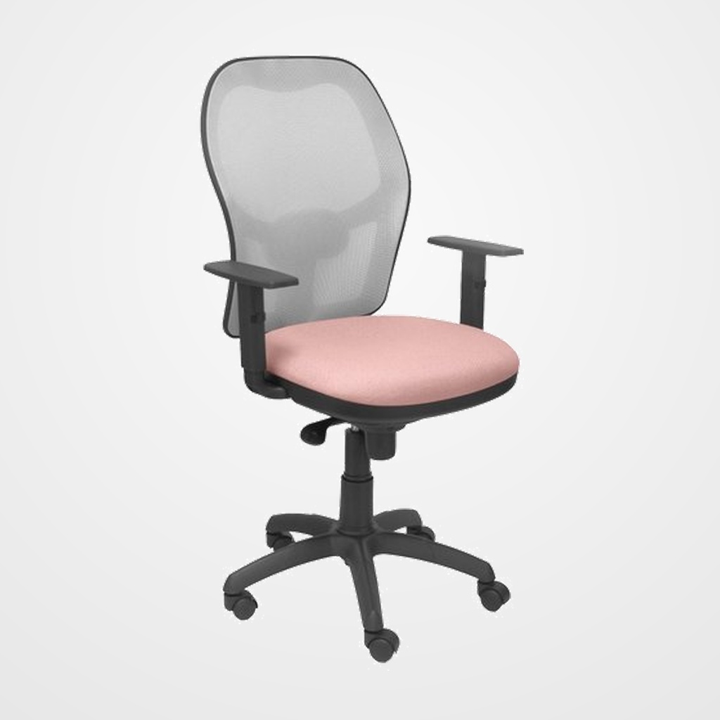 SILLA PIQUERAS Y CRESPO JORQUERA BRAZOS REGULABLES MECANISMO SINCRO CON REGULADOR DE TENSION RESPALDO DE MALLA GRIS Y ASIENTO TAPIZADO BALI ROSA PALIDO