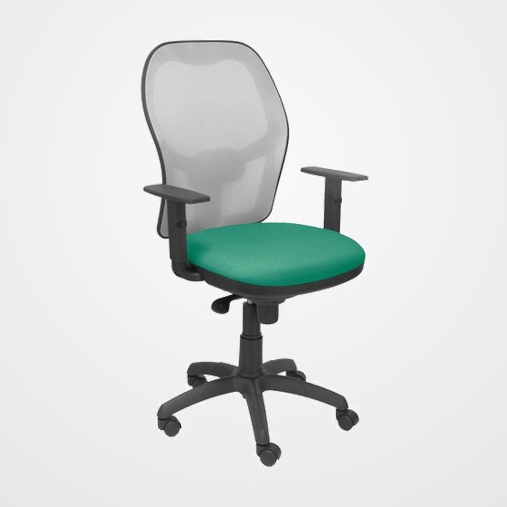 SILLA PIQUERAS Y CRESPO JORQUERA BRAZOS REGULABLES MECANISMO SINCRO CON REGULADOR DE TENSION RESPALDO DE MALLA GRIS Y ASIENTO TAPIZADO BALI VERDE