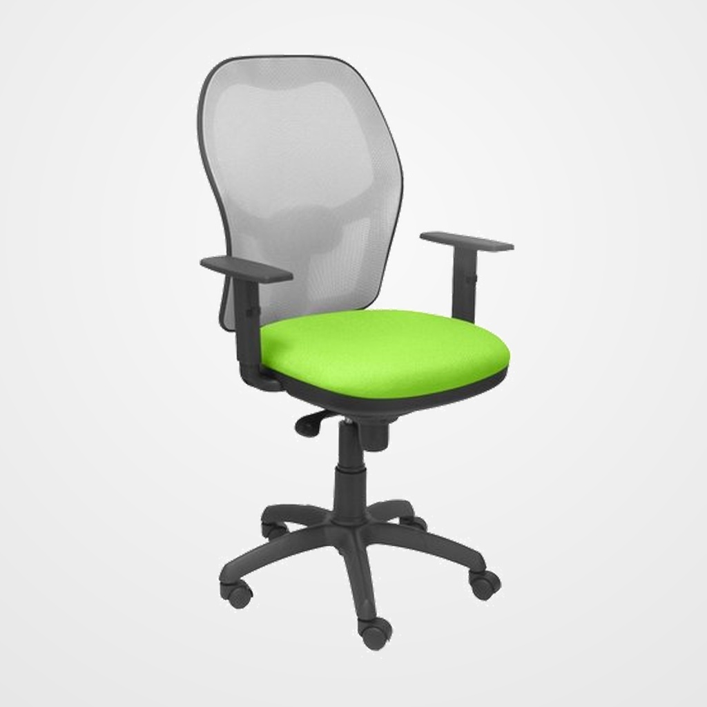 SILLA PIQUERAS Y CRESPO JORQUERA BRAZOS REGULABLES MECANISMO SINCRO CON REGULADOR DE TENSION RESPALDO DE MALLA GRIS Y ASIENTO TAPIZADO BALI VERDE PISTACHO