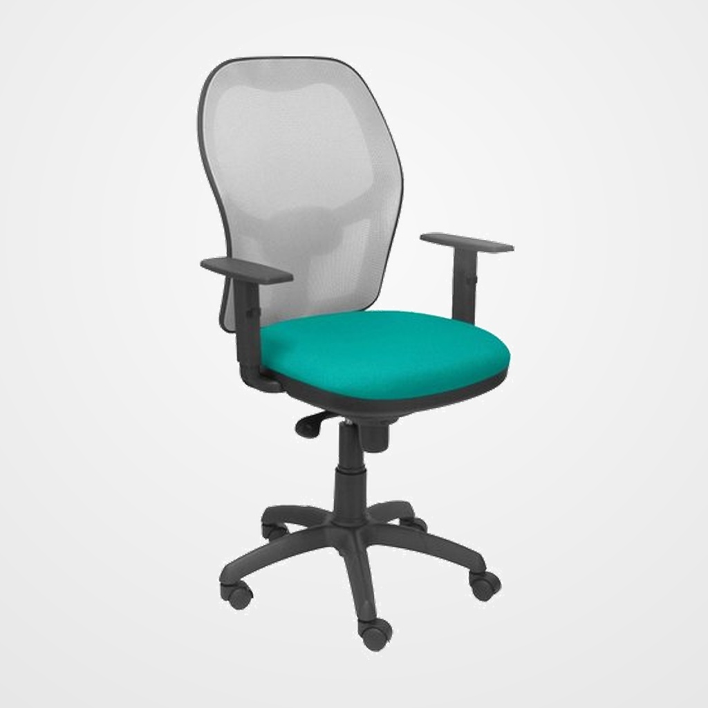SILLA PIQUERAS Y CRESPO JORQUERA BRAZOS REGULABLES MECANISMO SINCRO CON REGULADOR DE TENSION RESPALDO DE MALLA GRIS Y ASIENTO TAPIZADO BALI VERDE TURQUESA