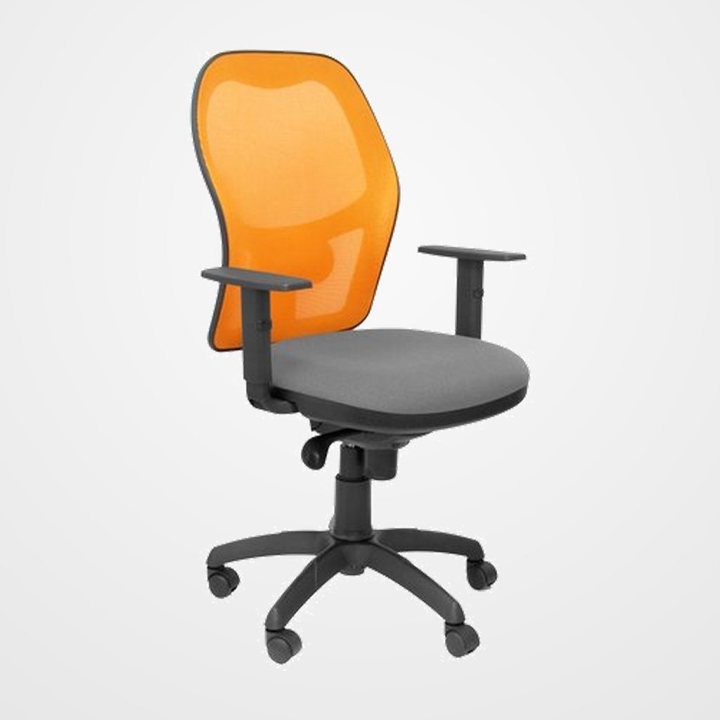 SILLA PIQUERAS Y CRESPO JORQUERA BRAZOS REGULABLES MECANISMO SINCRO CON REGULADOR DE TENSION RESPALDO DE MALLA NARANJA Y ASIENTO TAPIZADO BALI GRIS MEDIO