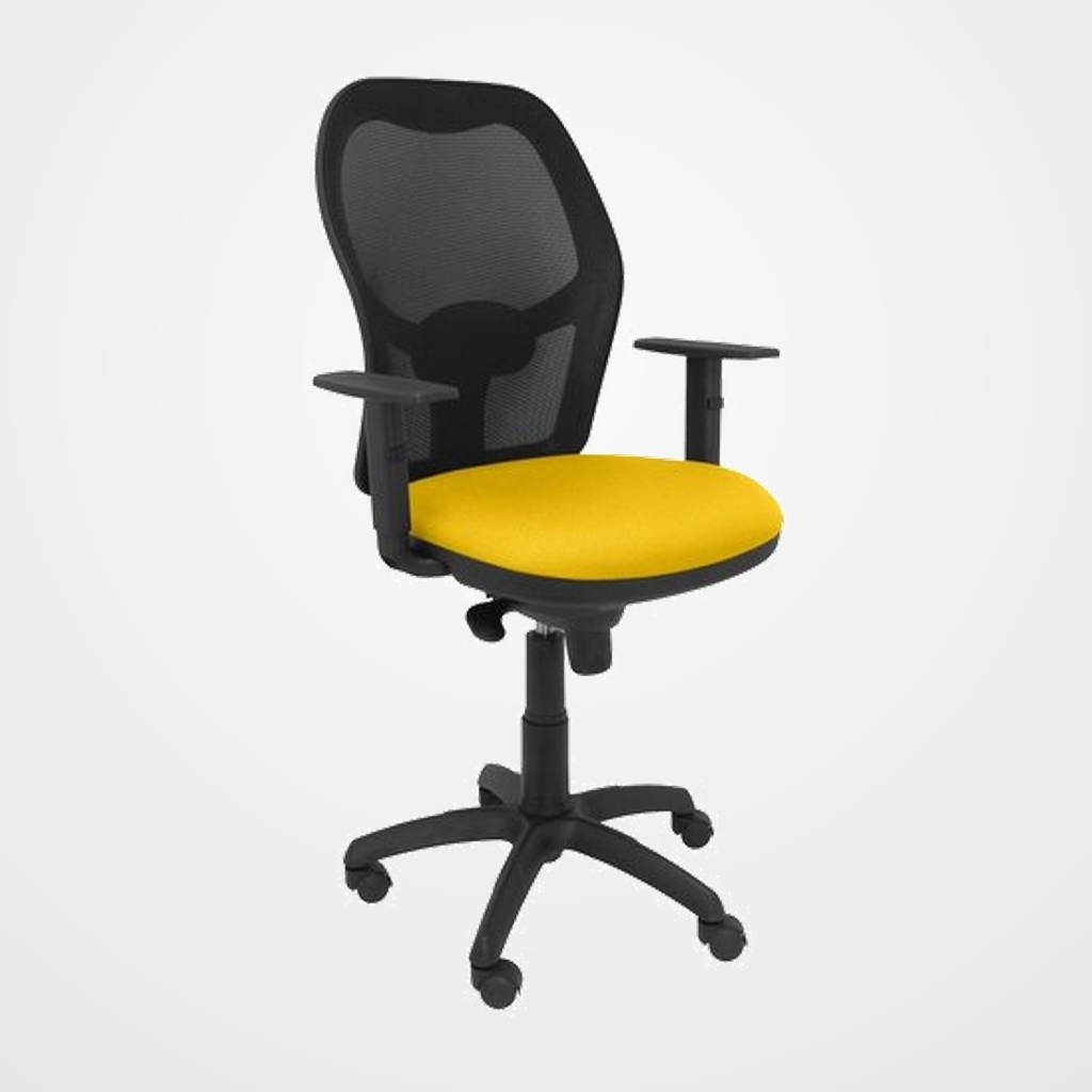 SILLA PIQUERAS Y CRESPO JORQUERA BRAZOS REGULABLES MECANISMO SINCRO CON REGULADOR DE TENSION RESPALDO DE MALLA NEGRA Y ASIENTO TAPIZADO BALI AMARILLO