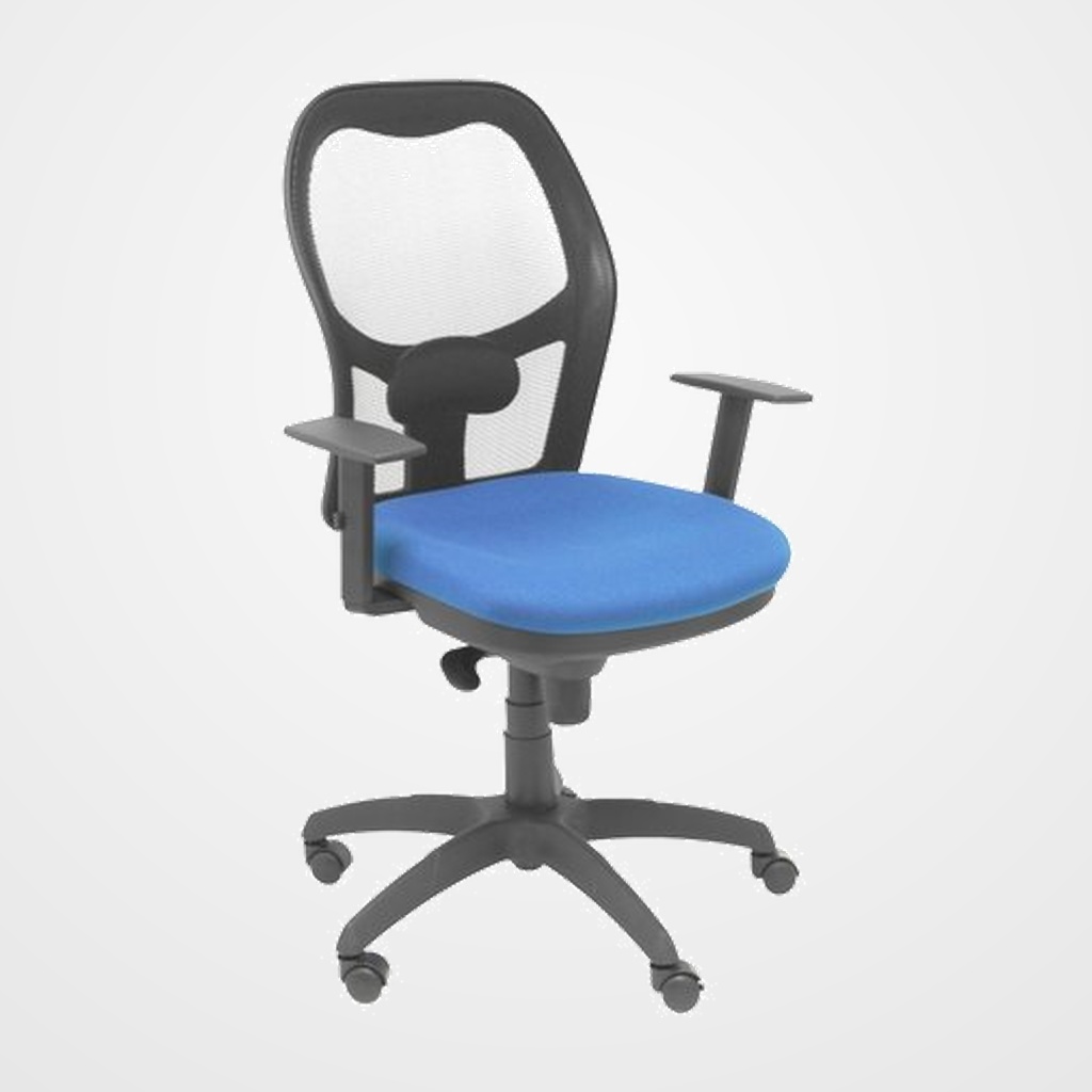 SILLA PIQUERAS Y CRESPO JORQUERA BRAZOS REGULABLES MECANISMO SINCRO CON REGULADOR DE TENSION RESPALDO DE MALLA NEGRA Y ASIENTO TAPIZADO BALI AZUL MARINO