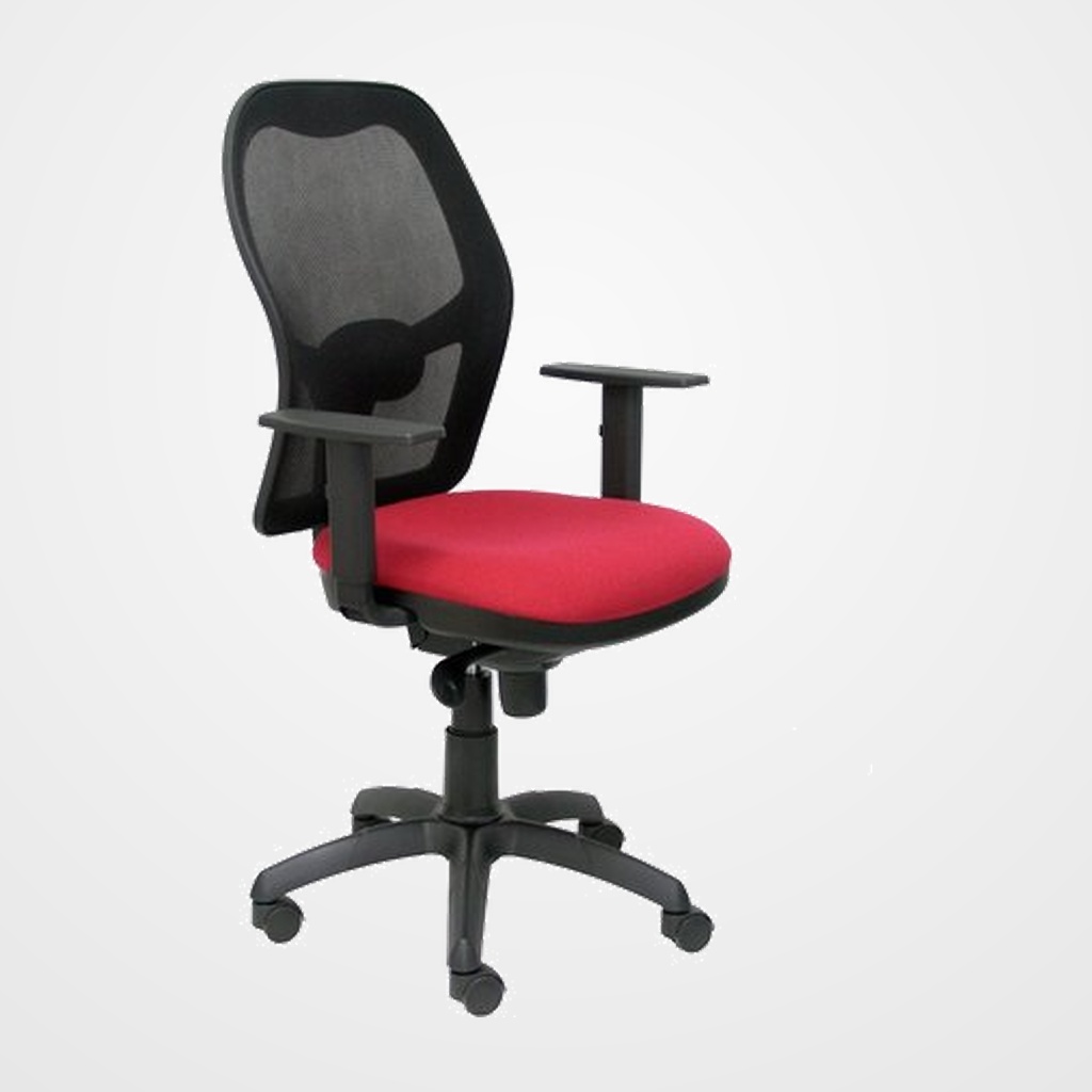 SILLA PIQUERAS Y CRESPO JORQUERA BRAZOS REGULABLES MECANISMO SINCRO CON REGULADOR DE TENSION RESPALDO DE MALLA NEGRA Y ASIENTO TAPIZADO BALI GRANATE