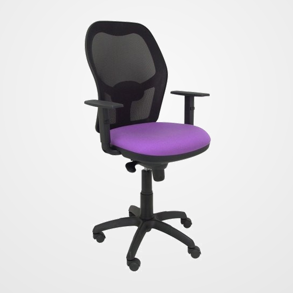 SILLA PIQUERAS Y CRESPO JORQUERA BRAZOS REGULABLES MECANISMO SINCRO CON REGULADOR DE TENSION RESPALDO DE MALLA NEGRA Y ASIENTO TAPIZADO BALI LILA