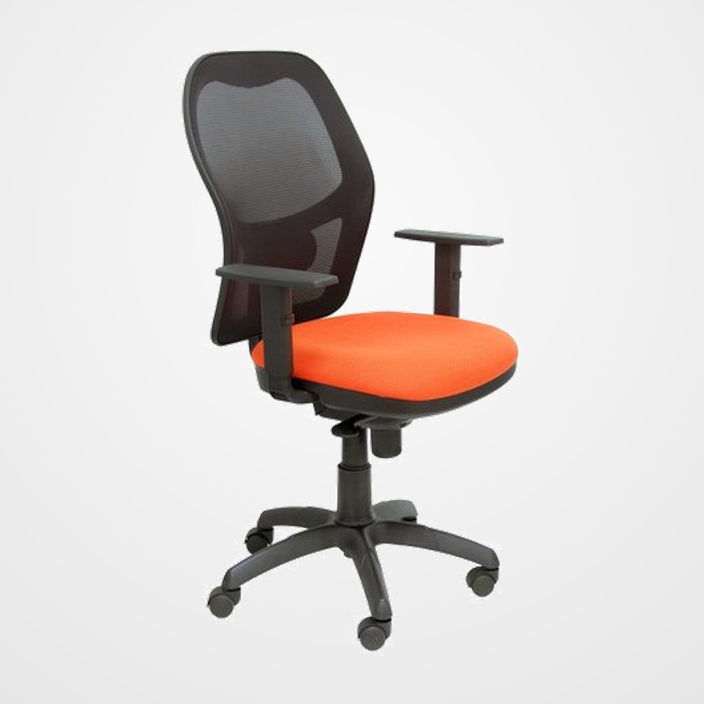 SILLA PIQUERAS Y CRESPO JORQUERA BRAZOS REGULABLES MECANISMO SINCRO CON REGULADOR DE TENSION RESPALDO DE MALLA NEGRA Y ASIENTO TAPIZADO BALI NARANJA