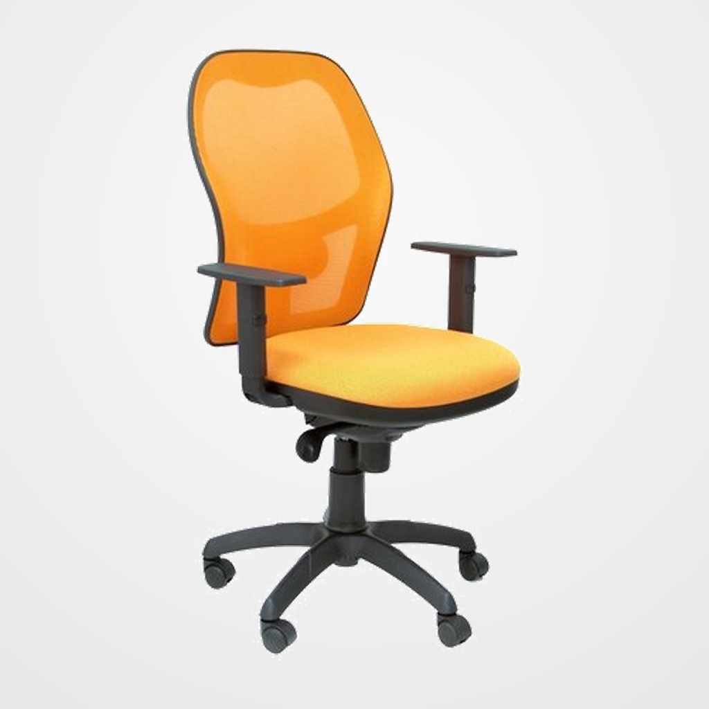 SILLA PIQUERAS Y CRESPO JORQUERA BRAZOS REGULABLES MECANISMO SINCRO CON REGULADOR DE TENSION RESPALDO DE MALLA NEGRA Y ASIENTO TAPIZADO BALI NARANJA