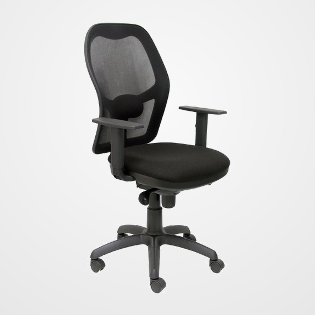 SILLA PIQUERAS Y CRESPO JORQUERA BRAZOS REGULABLES MECANISMO SINCRO CON REGULADOR DE TENSION RESPALDO DE MALLA NEGRA Y ASIENTO TAPIZADO BALI NEGRO